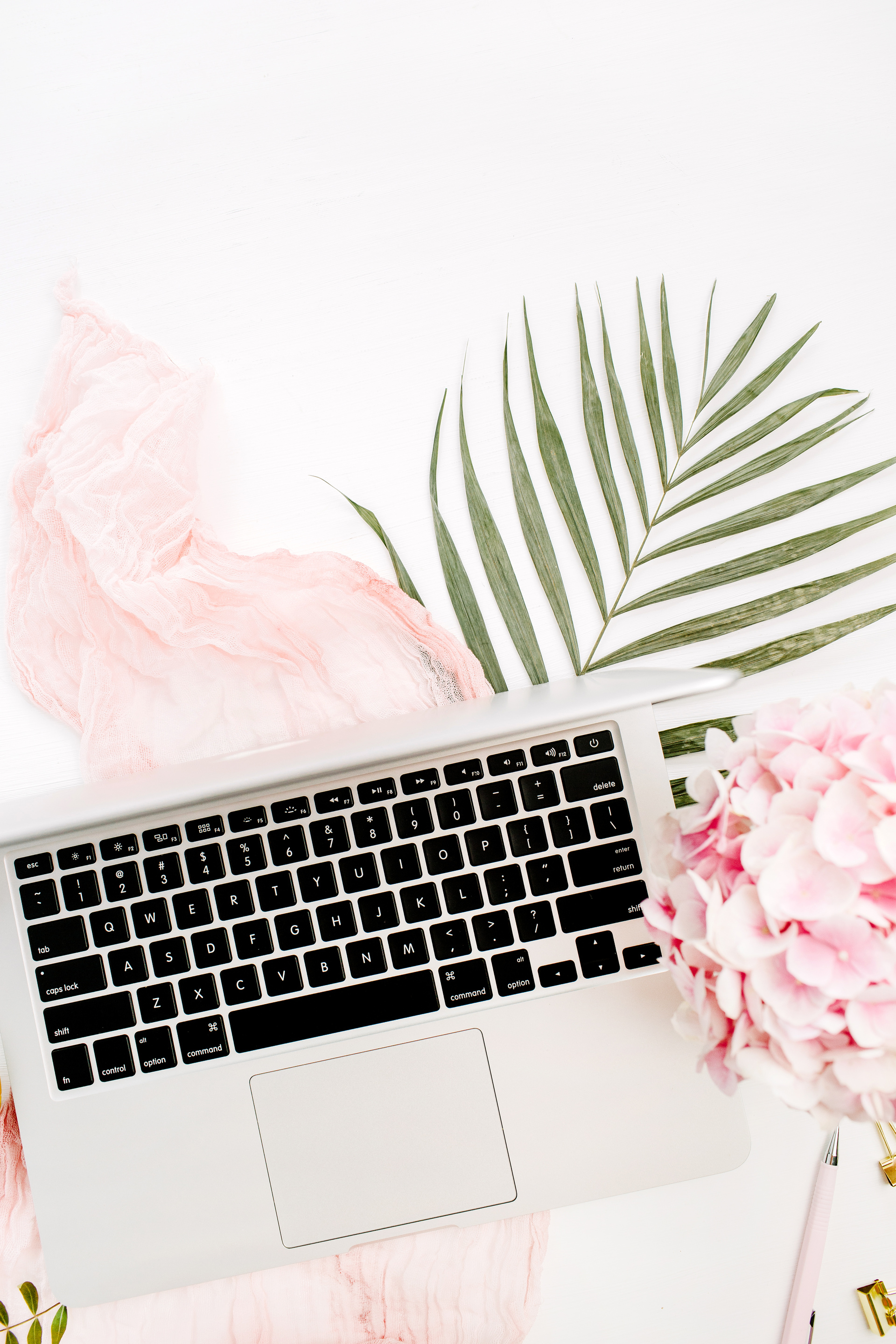 Top view feminine home office desk 